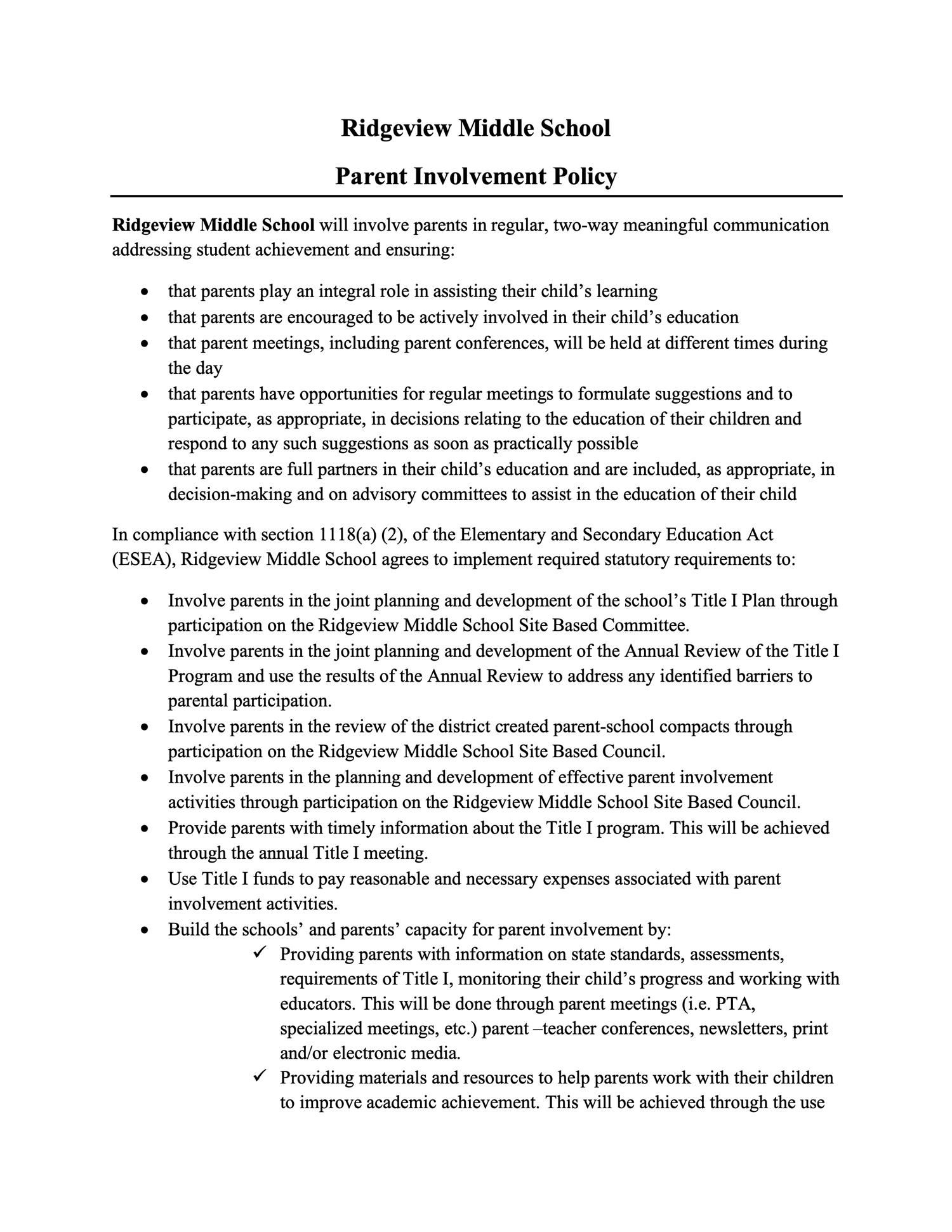Parent Involvement 1